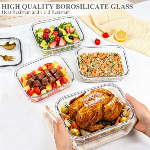 GEHE 4 Pack 52 oz Large Glass Food Storage Containers with Lids - Glass Meal Prep Containers For Baking, Storing, Airtight Lunch Container, Freezer, Dishwasher, Microwave and Oven Safe, BPA Free - Image 4