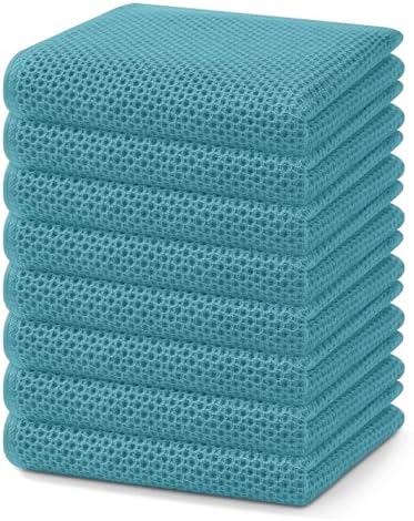 Homaxy 100% Cotton Waffle Weave Kitchen Dish Towels 8-Pack, Lake Blue by Homaxy