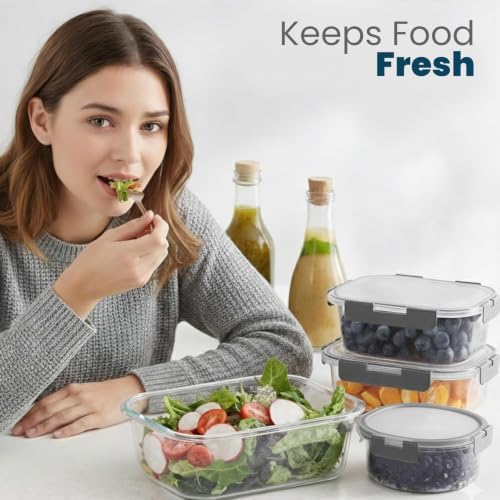 KICHLY 24 Pc Borosilicate Glass Meal Prep Containers with Lid,12 Pack, Grey - Image 6