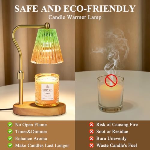 seenlast Green Gold Candle Warmer Lamp with Timer Dimmer Adjustable Height,Mothers Day Gifts,Electric Wax Warmer Vintage Home Decor for Scented Jar Candles,Birthday Gifts for Women - Image 6