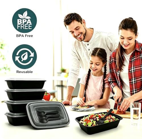 Meal Prep Containers 38OZ, 50 Pack +20 Forks, Leak Proof BPA Free - Image 3