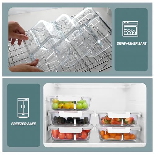 KOMUEE Glass Meal Prep Containers 3 Compartments, 5 Pack 36 oz, White - Image 2