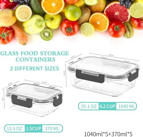 10-Pack Large Glass Meal Prep Containers, Food Storage Containers with Lids - Image 2