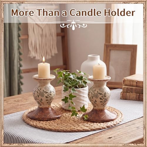 Patelai 2 Pcs Terracotta Pillar Candle Holders Floral Taper Candlestick - Image 6