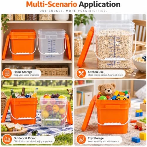 METAPACK 3 Pack 1 Gallon Food Storage Buckets with Lids, Square Food Grade Plastic Pantry Containers with Handles and Labels, Dry Food Bins for Flour, Rice, Cereal, Sugar and Snacks, Orange - Image 6