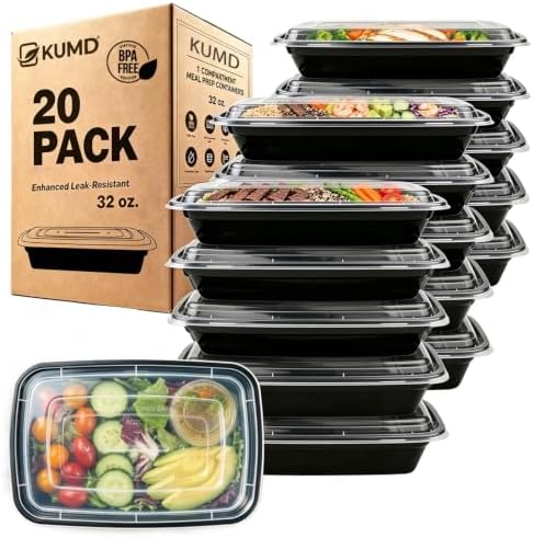 KUMD 20-Pack (40 Pieces) 32 oz Meal Prep Containers Reusable with Lids by KUMDHome