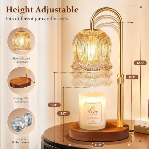 Candle Warmer Lamp with Timer, Adjustable Height, Golden - Image 3