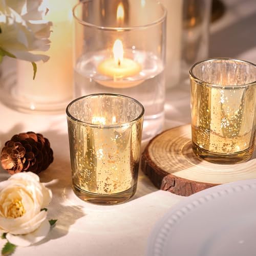 LETINE 48pcs Gold Votive Candle Holders – Glass Tea Light Candles Holder, Standard Votive Size for Regular Votive Candles – Bulk Candle Holder for Party Decorations, Bridal Shower, Holiday Decor - Image 6