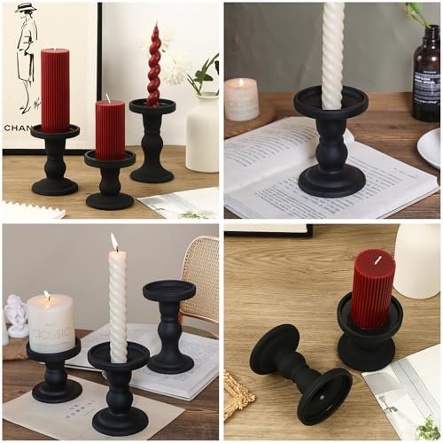Black Glass Candle Holders 3 Pack Clear Candlestick Stand Table Centerpiece - Image 5