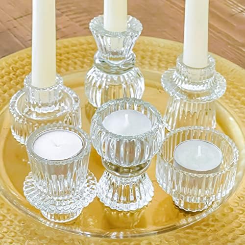 Kate Aspen Vintage Ribbed Glass Black Candlestick Holders, Pillar Candle, Tealight & Votive Candle Holders (Set of 6, 3 Assorted Sizes), Dining Table Decor, Shelf Decor, Centerpiece by KateAspen