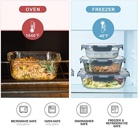 coccot Glass Food Storage Containers with Lids Airtight, Glass Meal Prep Containers for Lunch Food, Container Set, Easy to Open& Close/Microwave,Oven,Freezer,Dishwasher Safe/Leak-Proof（20 Pieces） - Image 4