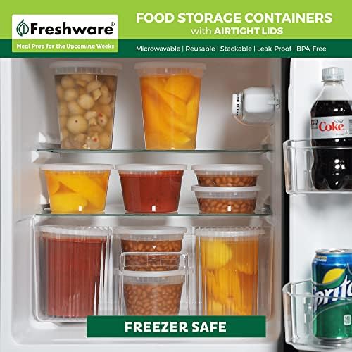 Freshware Food Storage Containers [24 Set] 32 oz Plastic Deli Containers with Lids, Slime, Soup, Meal Prep Containers, BPA Free, Stackable, Leakproof, Dishwasher and Freezer Safe, Translucent - Image 6