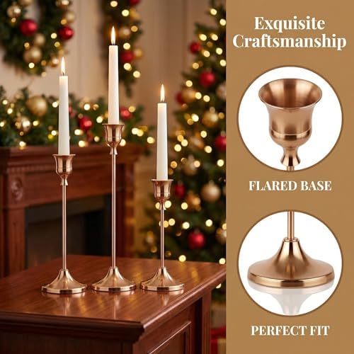 Set of 3 French Gold Tapered Candle Holder,Candlestick Tall Metal Candlestick Holders for Table Centerpiece Home Decor for Wedding Fireplace Mantel Housewarming Gift Fits 3/4 Inch Thick Candles - Image 6