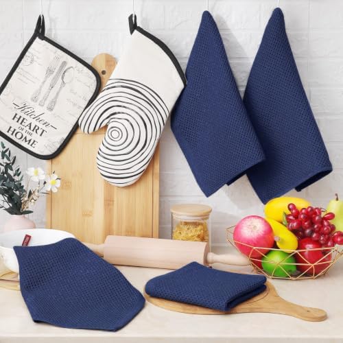 Homaxy 100% Cotton Waffle Weave Kitchen Dish Cloths 8-Pack, Dark Navy - Image 6
