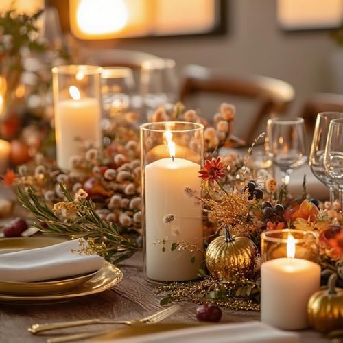 24 Pcs White Pillar Candles with Glass Candle Holder Hurricane Glass Candle Holders Clear Cylinder Vases for Centerpieces Wedding Office Party Home Table Decor - Image 5