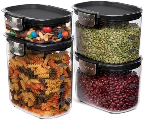 ProKeeper+ Airtight Food Storage Container Set – Clear Plastic Flour and Sugar Canister Set with Magnetic Accessories for Kitchen Organization (Black, 13-Piece) - Image 3
