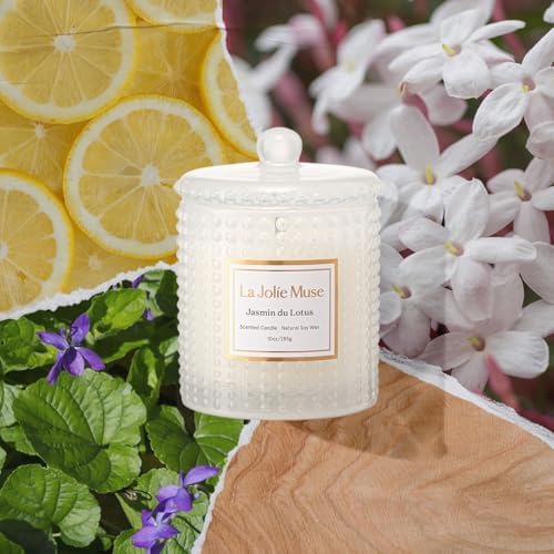 LA JOLIE MUSE Jasmine Lotus Scented Candles for Home, Natural Soy, 55 Hrs - Image 2