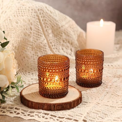 24 Pack Votive Candle Holders, Amber Vintage TeaLight Holder for Fall Decor - Image 6