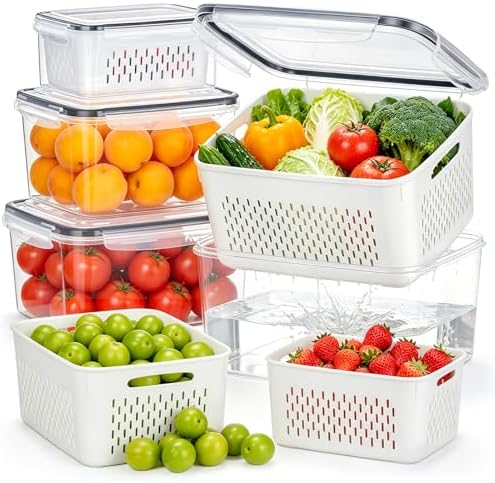 4 Pack Fruit Storage Containers for Fridge Set, BPA Free Produce Containers by OrderNow