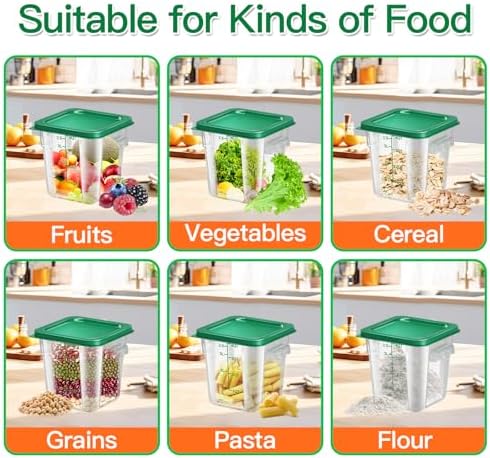 4 pcs 4qt Food Storage Containers with Lid, Square Clear Commercial Food Storage Containers with Handle and Scale for Food Storage in Home Kitchen & Dining (Green) - Image 5