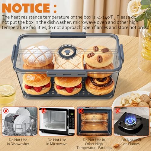 Honbuty 2PCS Bread Boxes,Bread Box for Kitchen Counter Airtight,Time Recording Bread Storage Container with Lid, Bread Keeper for Homemade Bread, Toast, Bagel, Donut and Cookies (Grey) - Image 5