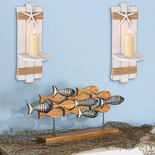 SOMTO White Starfish Wall Candle Sconces,Beach Themed Wall Decor Ocean Wall-Mount Candleholders,Nautical Style Bathroom Decor, Coastal Farmhouse Seashell Candle Holders,Set of 2 - Image 2