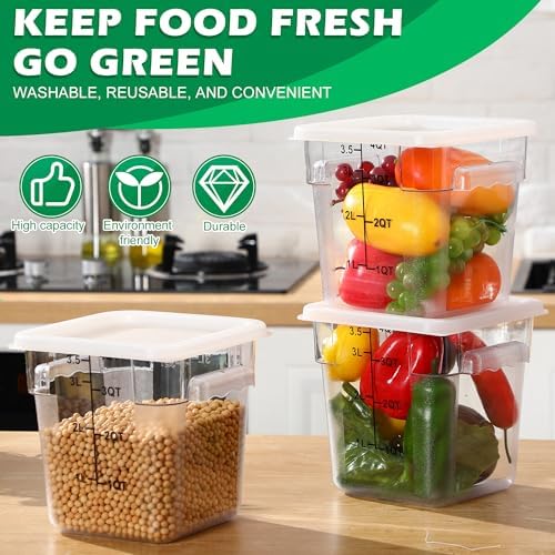 Yungyan 6 Pcs Commercial Clear Food Storage Containers 4 Qt Square Acrylic Airtight Food Storage Containers with Lids for Kitchen Restaurant Pantry Freezer Flour Sugar (White) - Image 5