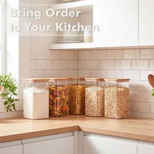 3.4Qt Large Glass Flour Cereal Storage Container with Bamboo Lid - Image 5
