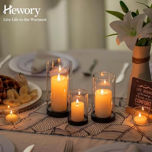 Hewory Hurricane Candle Holder for Pillar Candles: Black Votive Candle Holders Set of 12, Glass Hurricane with Metal Candle Plate, Pillar Candle Holder for Table Centerpiece Wedding Holiday Home Decor - Image 4