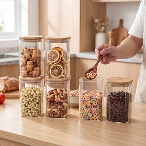 SENTVEND 37 Oz Glass Jars - 6 Pack Food Storage Containers with Lids Square - Image 5