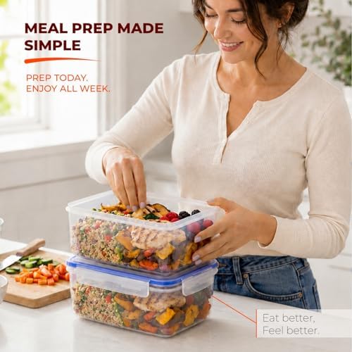 Tribello 68 oz Airtight Food Storage Containers with SnapTight Lids – Clear, Stackable, BPA-Free Meal Prep Containers for Kitchen, Freezer & Pantry – 3-Pack - Image 5