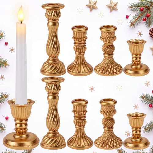 8 Pcs Christmas Vintage Candlestick Holders, Gold - Image 2