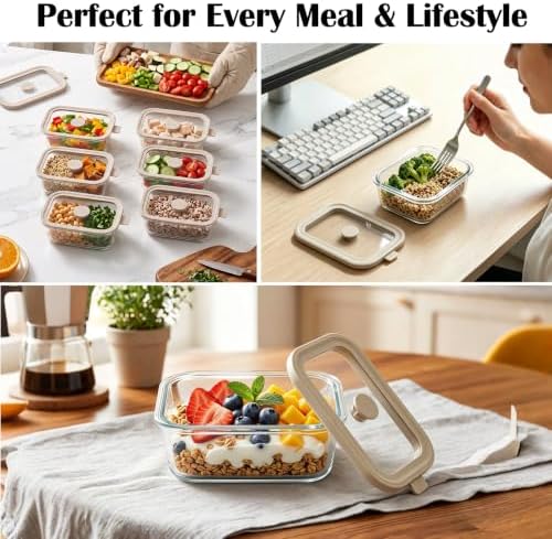 12 oz Small Glass Food Storage Containers with Glass Lids, 6 Pack - Image 7