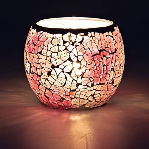 Rancco Glass Votive Candle Holder for Tealight, Romantic Mosaic Cracked Candle Holder, Candle Lamp Aromatherapy Candlescape Bowl for Valentine's Thanksgiving, Christmas Table Centerpiece, Party Decor by Rancco