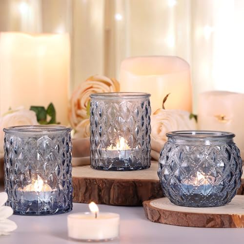 NITIME 12Pcs Assorted Blue Votive Candle Holders, Tea Lights Candle Holder for Wedding Decor, Blue Candle Holders for Table Centerpiece, Bridal Shower, Baby Shower Decorations - Image 3