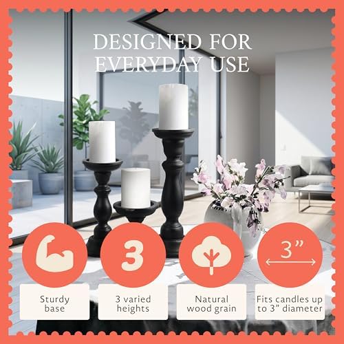 Mela Artisans Tuli Mango Wood Candle Holders - Matte Black, Set of 3 - Image 4