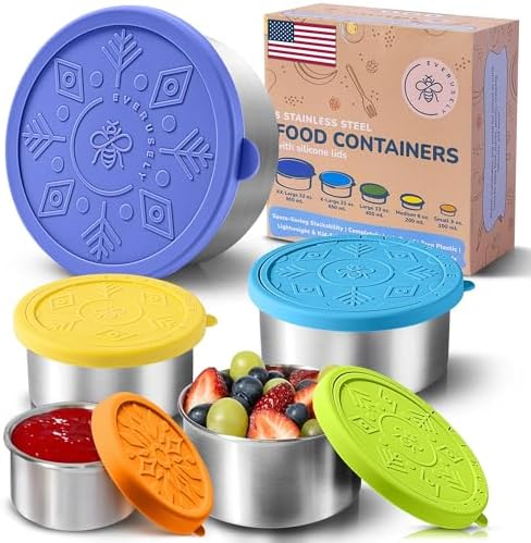Microwavable Stainless Steel Food Containers, Lunch Boxes, Set of 5, Summer by Everusely