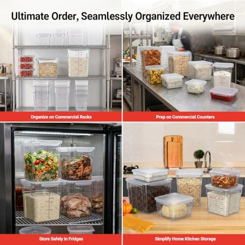2 Pack 8 QT Polycarbonate Commercial Food Storage Containers with Airtight Lids, Clear, Stackable Ingredient Food Storage Containers for Flour, Sugar, Rice, and Food Prep, 2 Markers Included - Image 7