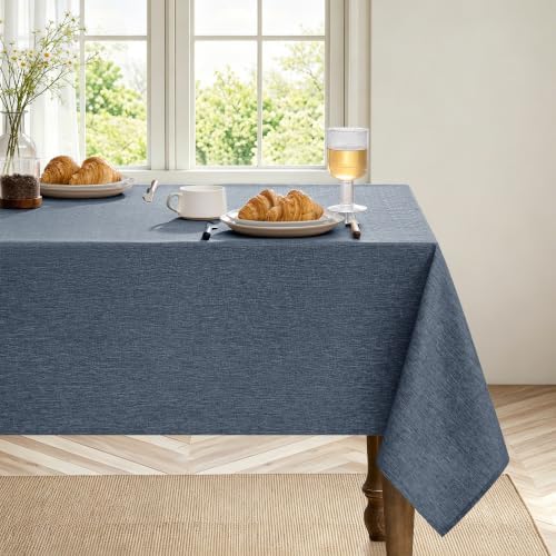Decorelia Faux Linen Tablecloth for Dining Room, 60 x 120 Inch (10-12 Seats), Denim Blue - Image 2