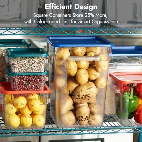 CURTA 8-Pack 8 Qt NSF Clear Polycarbonate Food Storage Containers with Red Lids - Square, Commercial-Grade, Freezer & Dishwasher Safe, Stackable - Image 5