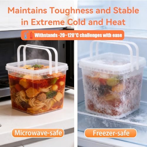 Bucket with Lid - 4 Packs Square Clear Plastic Storage Containers, Food Safe with Handle, Airtight Pressure Lids for Kitchen & Home (Mixed Colors, 1.3 gal) - Image 3