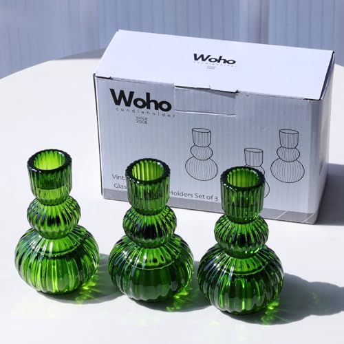 Woho 3pcs Green Taper Candle Holders, Candlestick Holders for Christmas - Image 5
