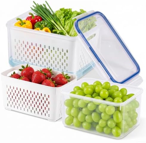 2pcs 4 in 1 Fruit Storage Containers for Fridge with Removable Colanders by Asnews