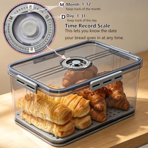 Bread Box Bread Boxes with Lid for Kitchen Counter, Airtight Loaf Bread Storage Container,Large Time Recording Bread Keeper for Homemade Bread, Toast, Bagel, Donut and Cookies ,Not dishwasher safe - Image 2
