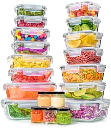 40pc Set Glass Food Storage Containers & Bowls with Airtight Lids - Leakproof BPA-Free Meal Prep Airtight Stackable Lunch Boxes, Kitchen Pantry & Storage Organizers - Microwave Freezer Dishwasher Safe by LERAZE