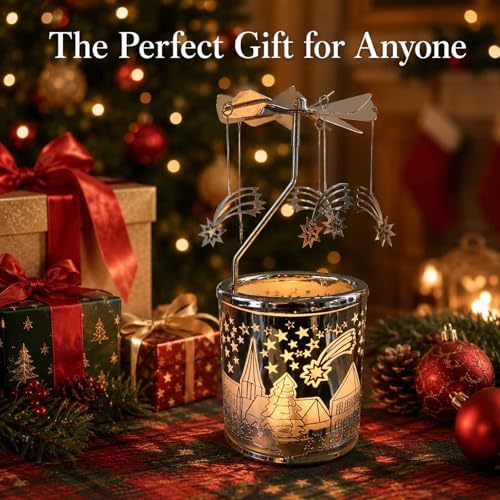 kingnero Carousel Candle Tea Light Holder Rotary Candle Holder Spinning Candleholder Metal Windmill Candlestick for Home Decor (Meteor) - Image 3
