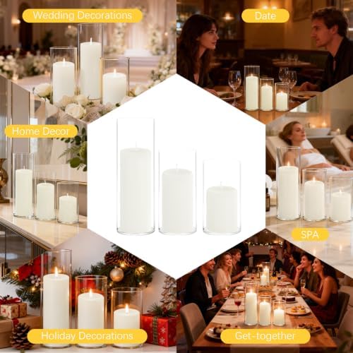 36-Pack White Pillar Candles (2''X3,4,6) & 36-Pack Glass Cylinder Vases(2.6''X5,6,8),Hurricane Candles,Wedding Centerpiece Decor Set-Mixed Heights for Table, Proposal, Event. - Image 5