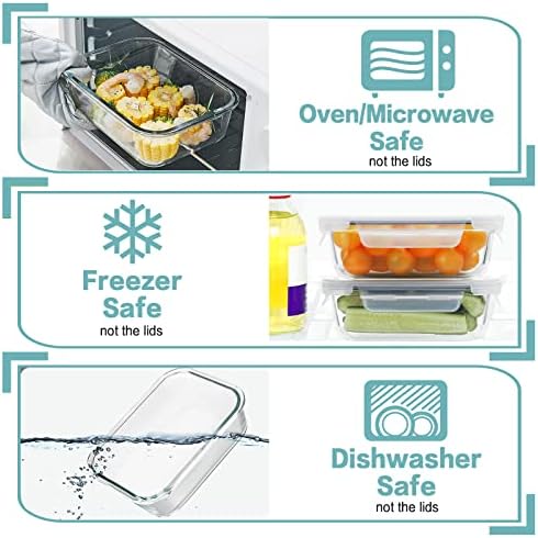 HOMBERKING 30oz 8 Pack Glass Meal Prep Containers with Lids, Food Storage Airtight Bento Boxes with Leak Proof Locking for Microwave, Oven, Freezer and Dishwasher (8 lids & 8 Containers) - Image 3