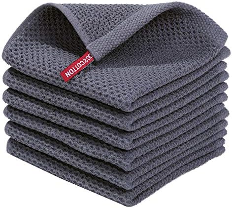 Homaxy 100% Cotton Waffle Weave Kitchen Dish Cloths 6-Pack, Dark Grey by Homaxy