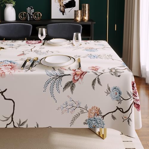 Rectangle Table Cloth,100% Waterproof Tablecloth Oil Proof Spill Proof Vinyl Table Cloth, Wipe Clean Plastic Table Cover for Dining, Camping, Indoor and Outdoor, 54"x84", Graceful Peony by Unknown